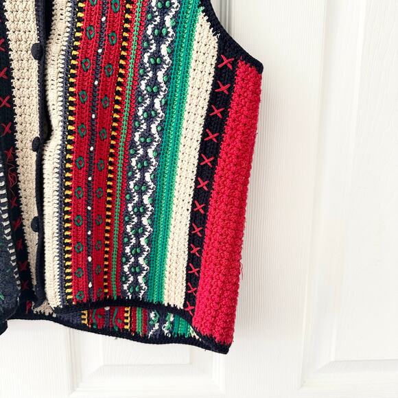 Casual Corner Hand Knit Coogi Style Multi Color Stripe Button Sweater Vest Large - Picture 4 of 8